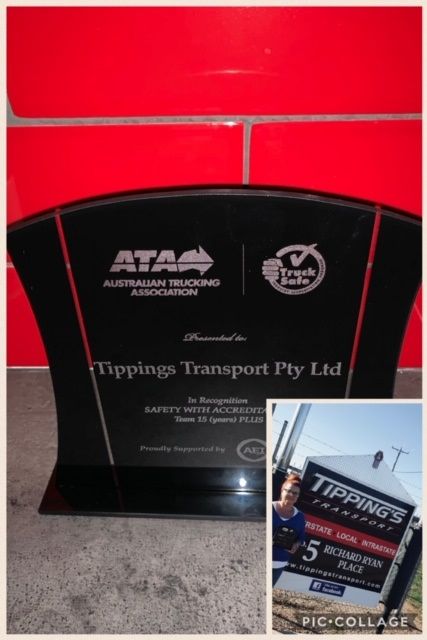 Tippings Transport has been an accredited member of TRUCKSAFE, Industry Accreditation Program,for fifteen years. We had the pleasure of Justin Fleming, National Manager, dropping in, congratulating and awarding us on our achievement! For more check out Trucksafe on Facebook.